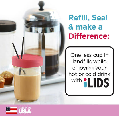 Mason Jar Drink Lid, Wide Mouth, Butter, 2 Pack, BPA-Free USA Made | Fits 3 3/8 in Ball & Kerr openings; spill-resistant for coffee, cold brew & iced tea; reusable, dishwasher-safe