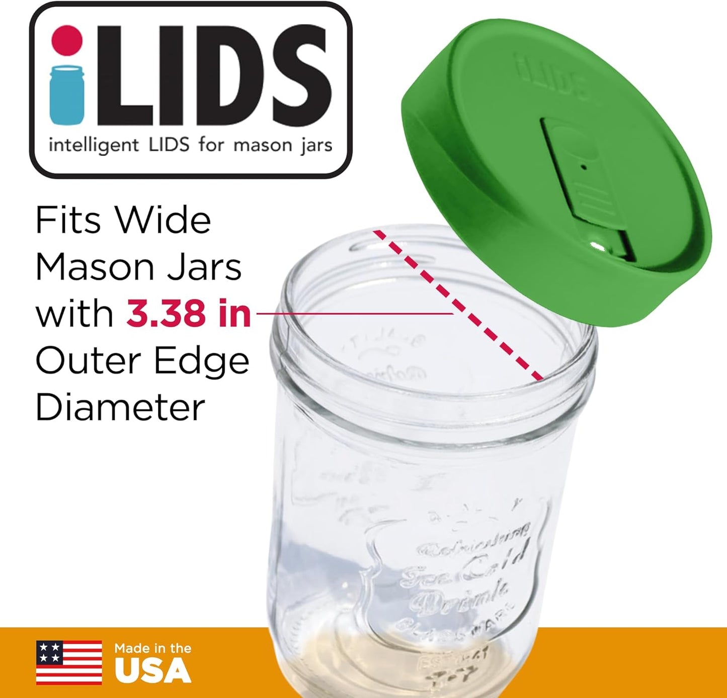 Mason Jar Drink Lid, Wide Mouth, Butter, 2 Pack, BPA-Free USA Made | Fits 3 3/8 in Ball & Kerr openings; spill-resistant for coffee, cold brew & iced tea; reusable, dishwasher-safe