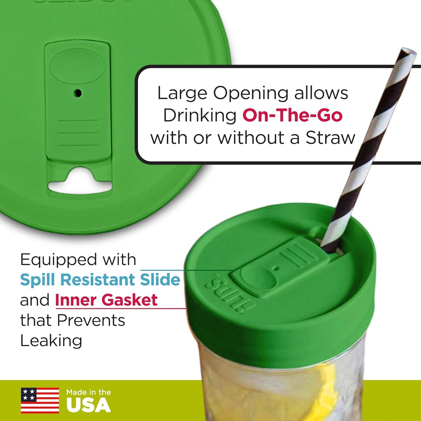 Mason Jar Drink Lid, Wide Mouth, Butter, 2 Pack, BPA-Free USA Made | Fits 3 3/8 in Ball & Kerr openings; spill-resistant for coffee, cold brew & iced tea; reusable, dishwasher-safe