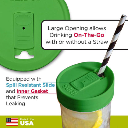 Mason Jar Drink Lid, Wide Mouth, Butter, 2 Pack, BPA-Free USA Made | Fits 3 3/8 in Ball & Kerr openings; spill-resistant for coffee, cold brew & iced tea; reusable, dishwasher-safe