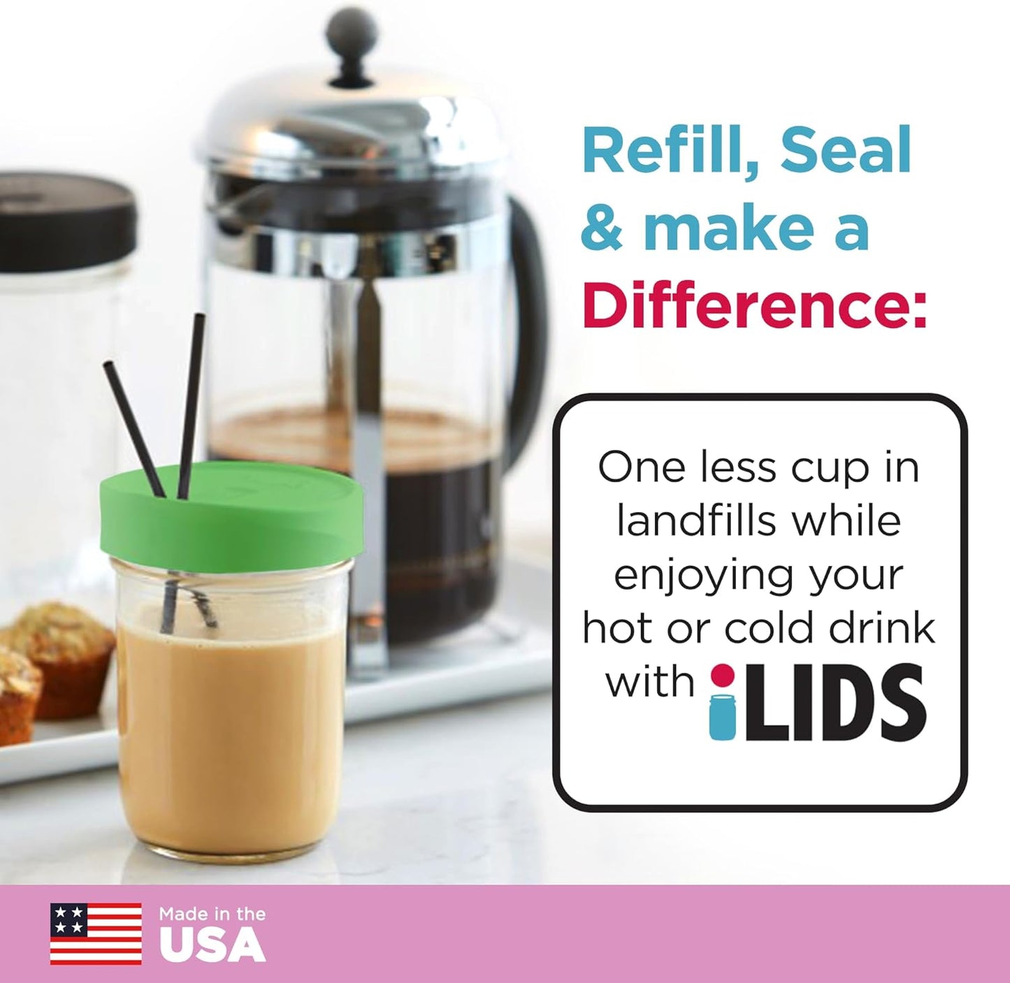 Mason Jar Drink Lid, Wide Mouth, Butter, 2 Pack, BPA-Free USA Made | Fits 3 3/8 in Ball & Kerr openings; spill-resistant for coffee, cold brew & iced tea; reusable, dishwasher-safe