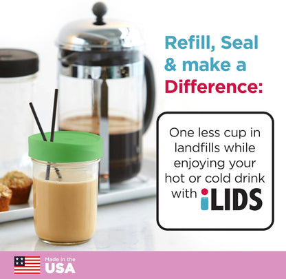 Mason Jar Drink Lid, Wide Mouth, Butter, 2 Pack, BPA-Free USA Made | Fits 3 3/8 in Ball & Kerr openings; spill-resistant for coffee, cold brew & iced tea; reusable, dishwasher-safe