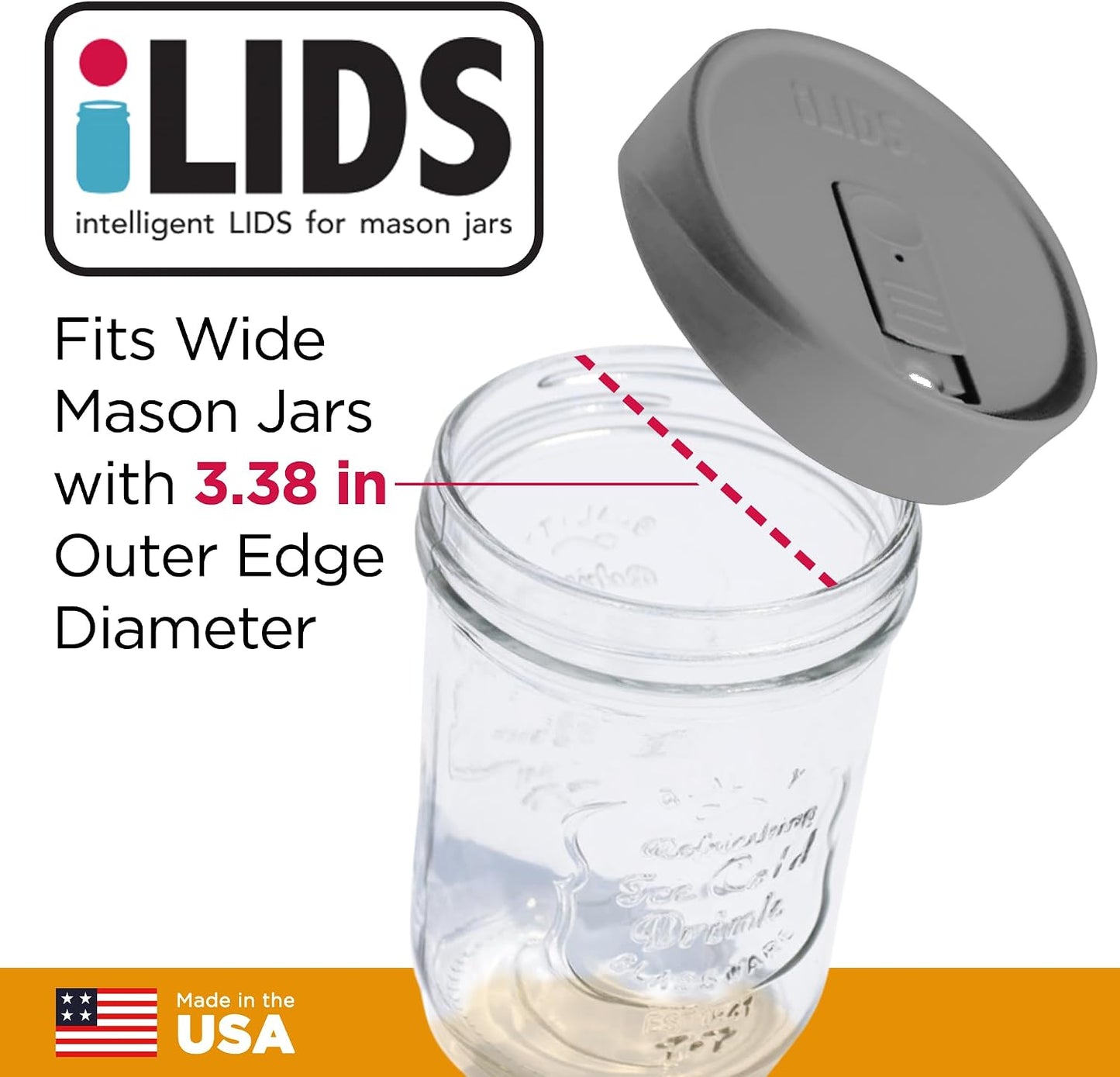 Mason Jar Drink Lid, Wide Mouth, Butter, 2 Pack, BPA-Free USA Made | Fits 3 3/8 in Ball & Kerr openings; spill-resistant for coffee, cold brew & iced tea; reusable, dishwasher-safe