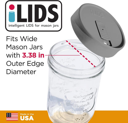 Mason Jar Drink Lid, Wide Mouth, Butter, 2 Pack, BPA-Free USA Made | Fits 3 3/8 in Ball & Kerr openings; spill-resistant for coffee, cold brew & iced tea; reusable, dishwasher-safe