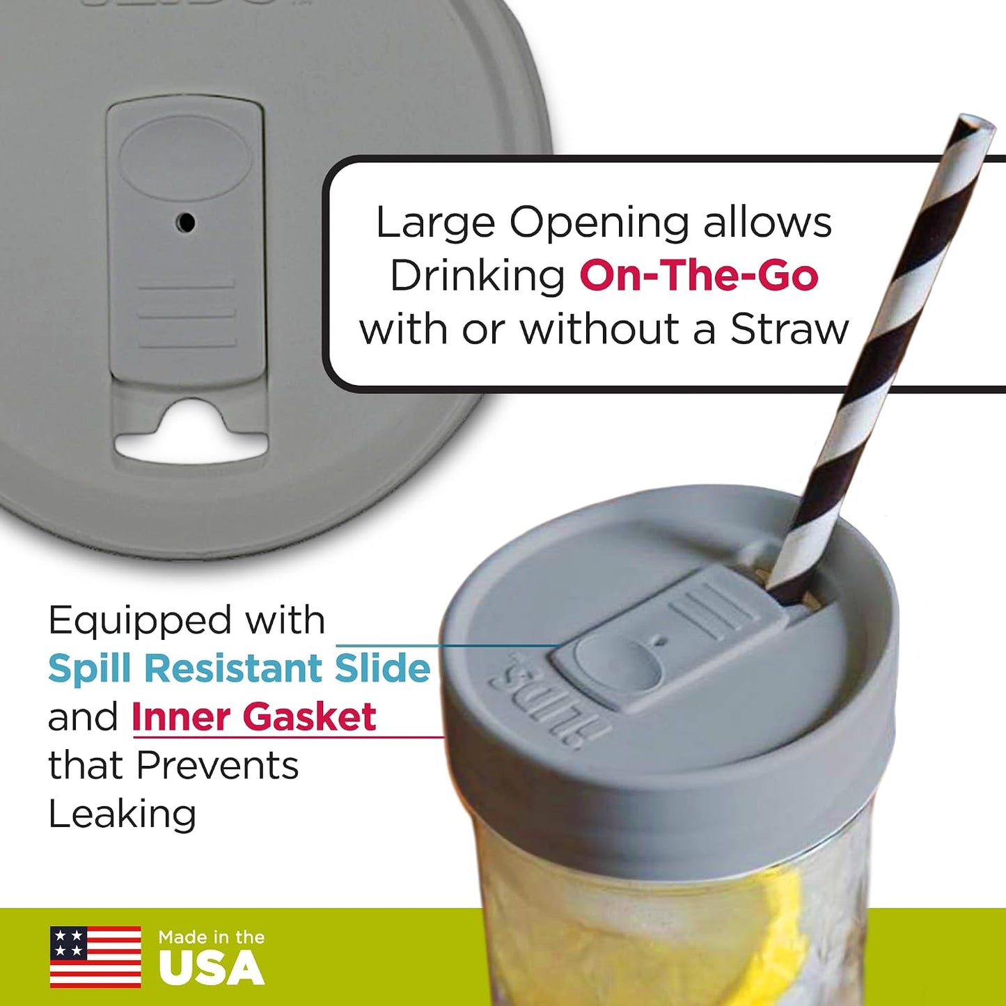 Mason Jar Drink Lid, Wide Mouth, Butter, 2 Pack, BPA-Free USA Made | Fits 3 3/8 in Ball & Kerr openings; spill-resistant for coffee, cold brew & iced tea; reusable, dishwasher-safe
