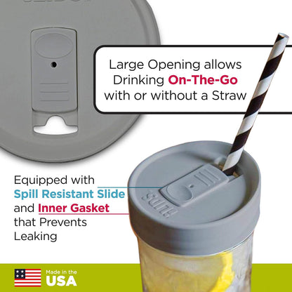 Mason Jar Drink Lid, Wide Mouth, Butter, 2 Pack, BPA-Free USA Made | Fits 3 3/8 in Ball & Kerr openings; spill-resistant for coffee, cold brew & iced tea; reusable, dishwasher-safe