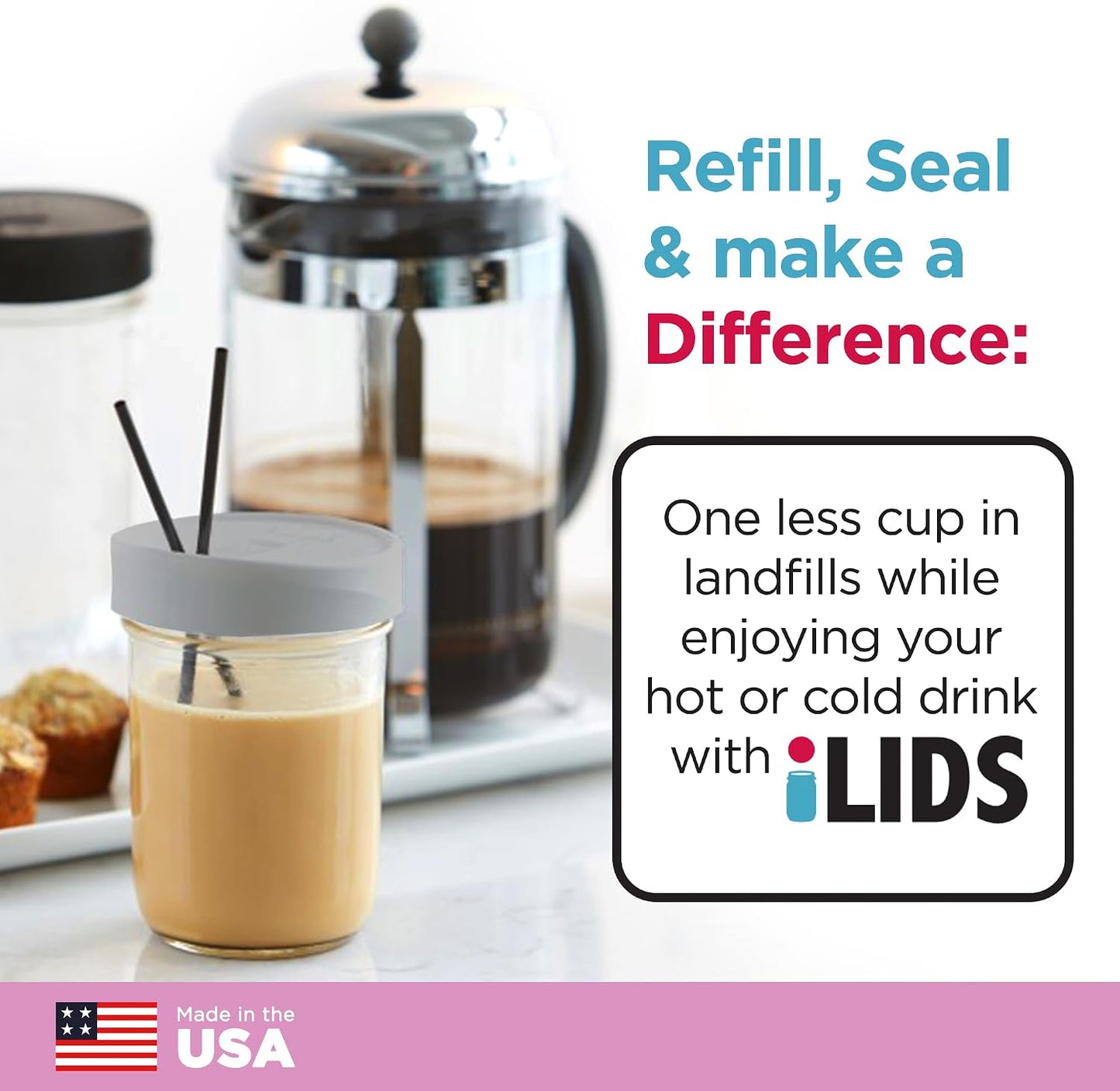 Mason Jar Drink Lid, Wide Mouth, Butter, 2 Pack, BPA-Free USA Made | Fits 3 3/8 in Ball & Kerr openings; spill-resistant for coffee, cold brew & iced tea; reusable, dishwasher-safe