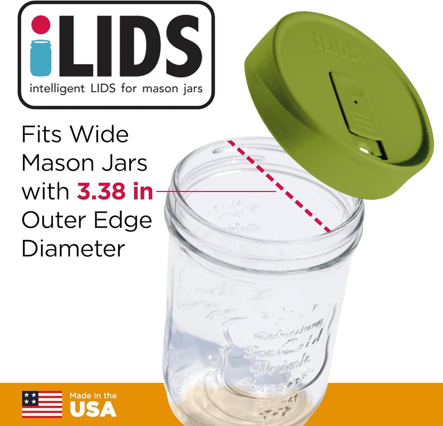 Mason Jar Drink Lid, Wide Mouth, Butter, 2 Pack, BPA-Free USA Made | Fits 3 3/8 in Ball & Kerr openings; spill-resistant for coffee, cold brew & iced tea; reusable, dishwasher-safe