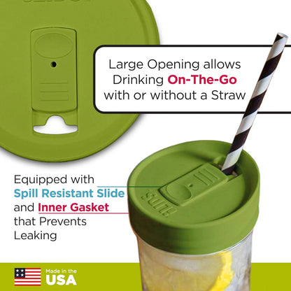 Mason Jar Drink Lid, Wide Mouth, Butter, 2 Pack, BPA-Free USA Made | Fits 3 3/8 in Ball & Kerr openings; spill-resistant for coffee, cold brew & iced tea; reusable, dishwasher-safe