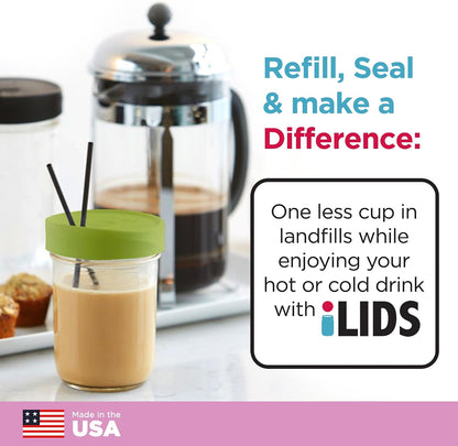 Mason Jar Drink Lid, Wide Mouth, Butter, 2 Pack, BPA-Free USA Made | Fits 3 3/8 in Ball & Kerr openings; spill-resistant for coffee, cold brew & iced tea; reusable, dishwasher-safe