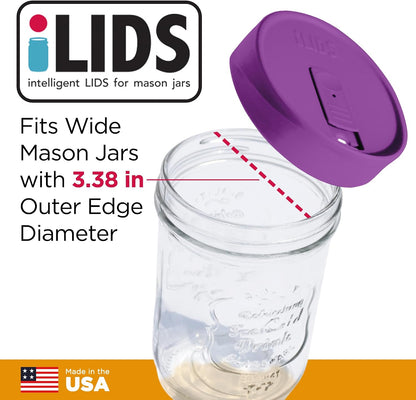 Mason Jar Drink Lid, Wide Mouth, Butter, 2 Pack, BPA-Free USA Made | Fits 3 3/8 in Ball & Kerr openings; spill-resistant for coffee, cold brew & iced tea; reusable, dishwasher-safe