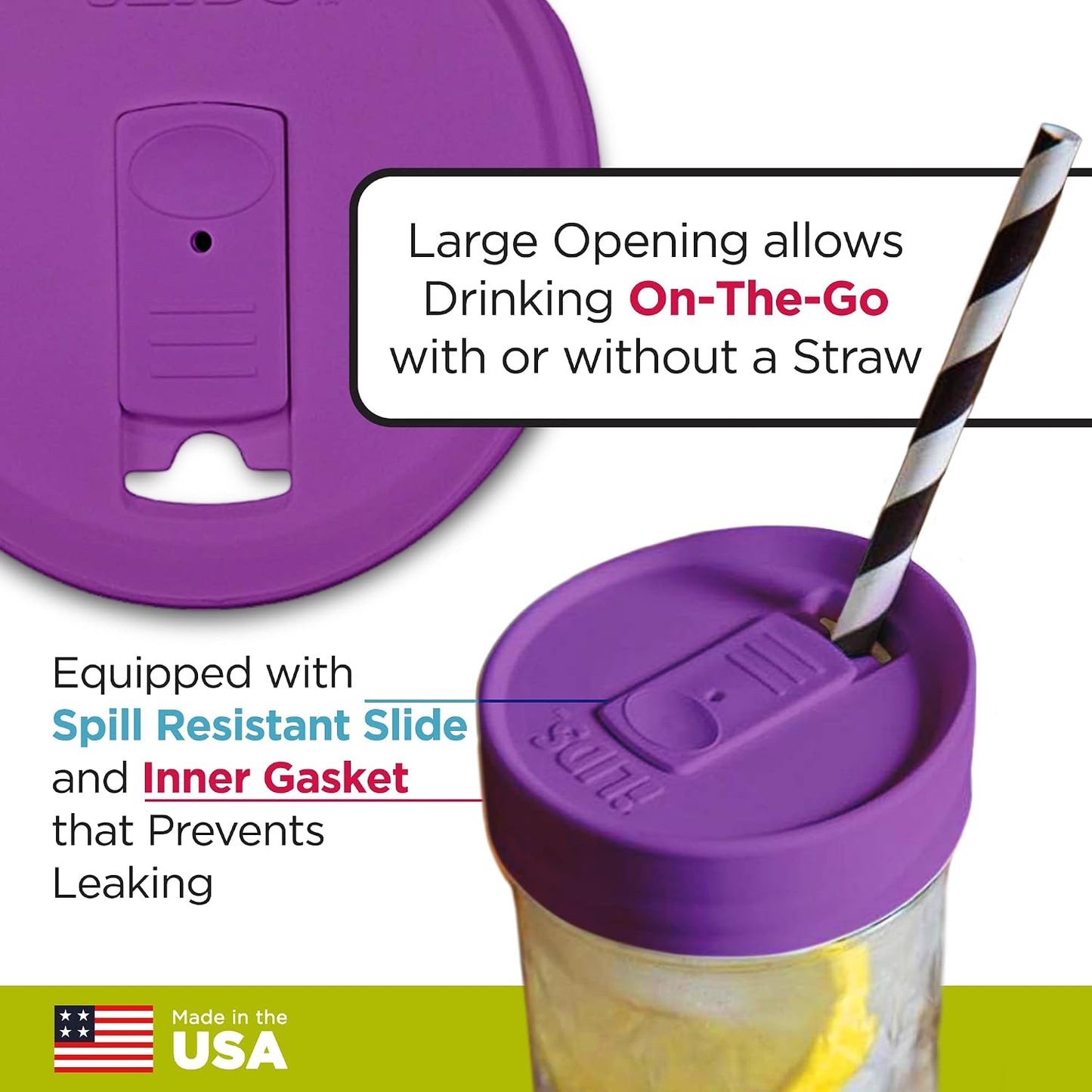 Mason Jar Drink Lid, Wide Mouth, Butter, 2 Pack, BPA-Free USA Made | Fits 3 3/8 in Ball & Kerr openings; spill-resistant for coffee, cold brew & iced tea; reusable, dishwasher-safe