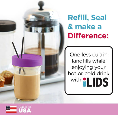 Mason Jar Drink Lid, Wide Mouth, Butter, 2 Pack, BPA-Free USA Made | Fits 3 3/8 in Ball & Kerr openings; spill-resistant for coffee, cold brew & iced tea; reusable, dishwasher-safe