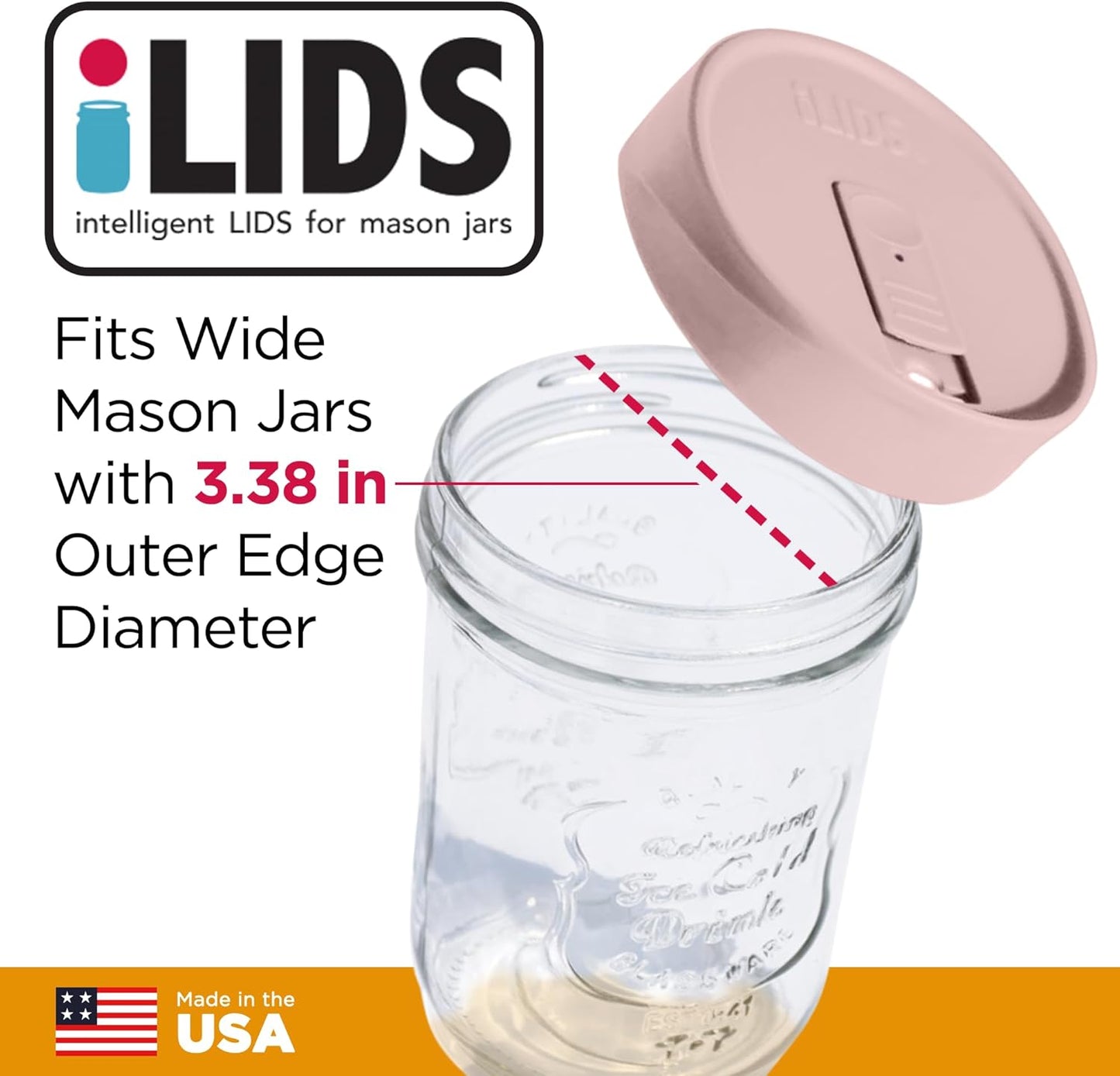 Mason Jar Drink Lid, Wide Mouth, Butter, 2 Pack, BPA-Free USA Made | Fits 3 3/8 in Ball & Kerr openings; spill-resistant for coffee, cold brew & iced tea; reusable, dishwasher-safe