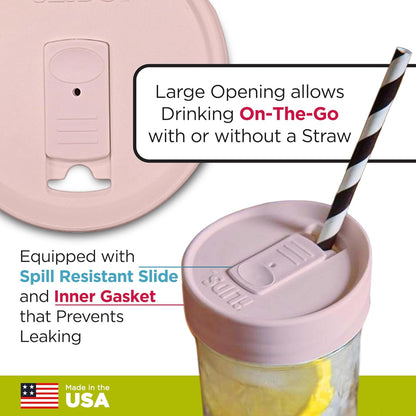 Mason Jar Drink Lid, Wide Mouth, Butter, 2 Pack, BPA-Free USA Made | Fits 3 3/8 in Ball & Kerr openings; spill-resistant for coffee, cold brew & iced tea; reusable, dishwasher-safe