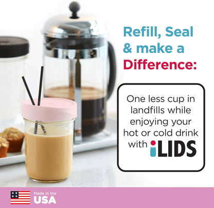Mason Jar Drink Lid, Wide Mouth, Butter, 2 Pack, BPA-Free USA Made | Fits 3 3/8 in Ball & Kerr openings; spill-resistant for coffee, cold brew & iced tea; reusable, dishwasher-safe