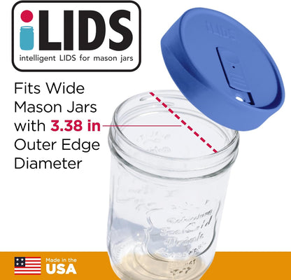 Mason Jar Drink Lid, Wide Mouth, Butter, 2 Pack, BPA-Free USA Made | Fits 3 3/8 in Ball & Kerr openings; spill-resistant for coffee, cold brew & iced tea; reusable, dishwasher-safe