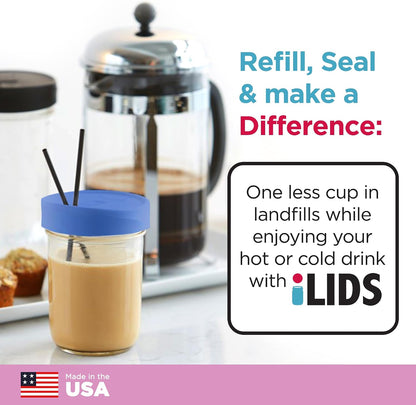 Mason Jar Drink Lid, Wide Mouth, Butter, 2 Pack, BPA-Free USA Made | Fits 3 3/8 in Ball & Kerr openings; spill-resistant for coffee, cold brew & iced tea; reusable, dishwasher-safe