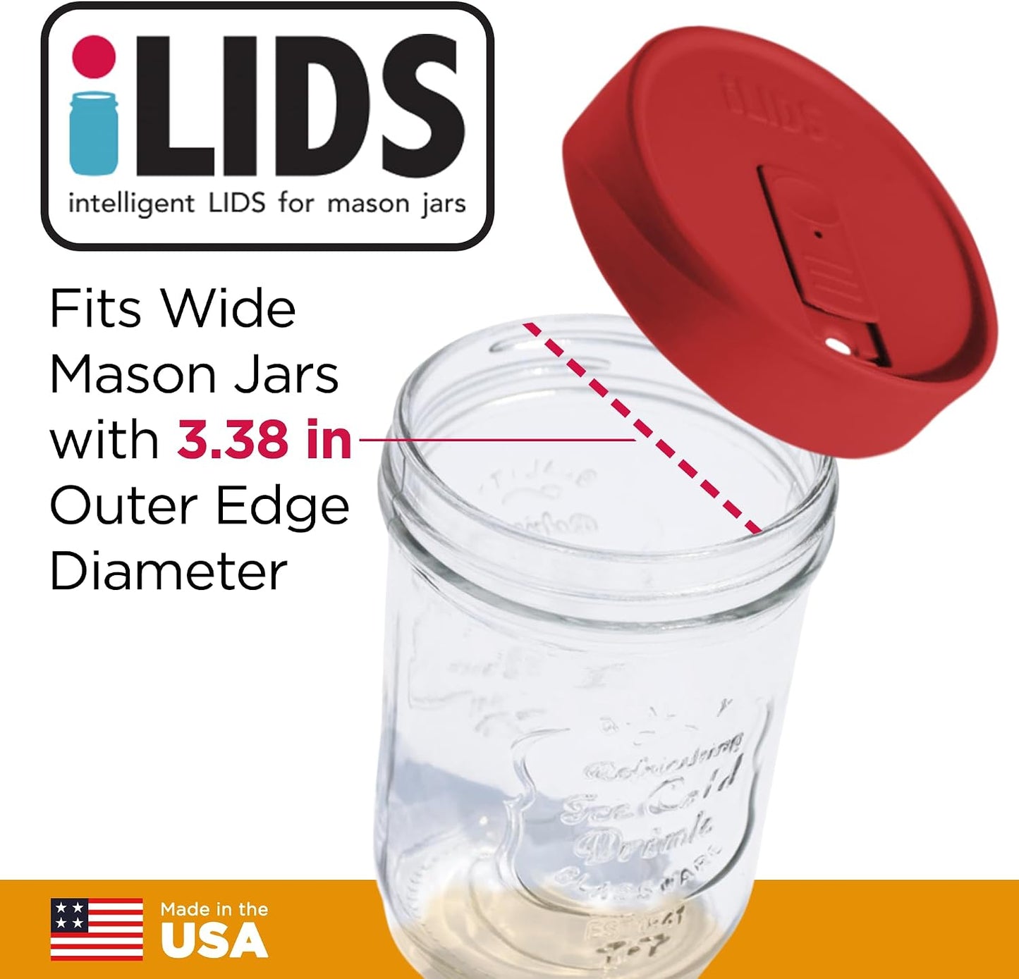 Mason Jar Drink Lid, Wide Mouth, Butter, 2 Pack, BPA-Free USA Made | Fits 3 3/8 in Ball & Kerr openings; spill-resistant for coffee, cold brew & iced tea; reusable, dishwasher-safe