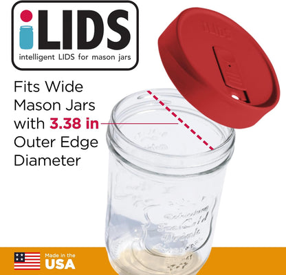 Mason Jar Drink Lid, Wide Mouth, Butter, 2 Pack, BPA-Free USA Made | Fits 3 3/8 in Ball & Kerr openings; spill-resistant for coffee, cold brew & iced tea; reusable, dishwasher-safe