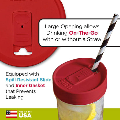 Mason Jar Drink Lid, Wide Mouth, Butter, 2 Pack, BPA-Free USA Made | Fits 3 3/8 in Ball & Kerr openings; spill-resistant for coffee, cold brew & iced tea; reusable, dishwasher-safe