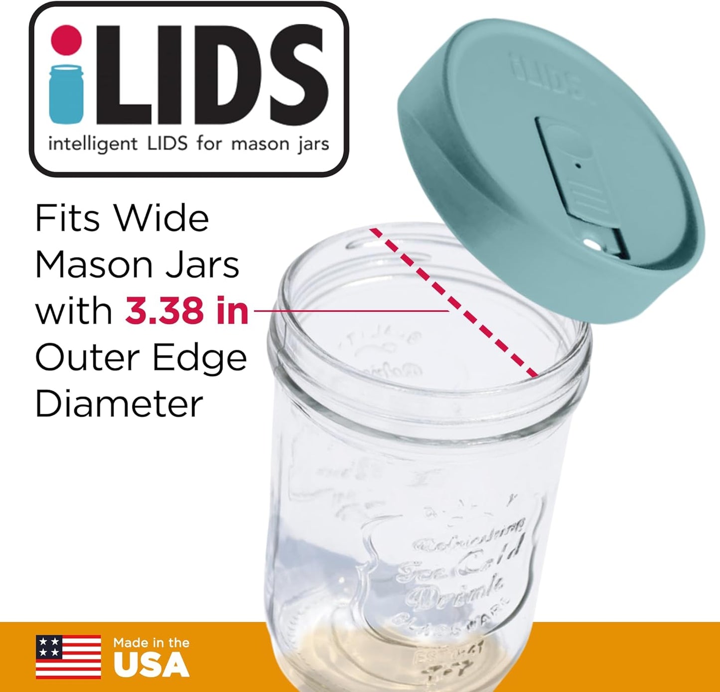Mason Jar Drink Lid, Wide Mouth, Butter, 2 Pack, BPA-Free USA Made | Fits 3 3/8 in Ball & Kerr openings; spill-resistant for coffee, cold brew & iced tea; reusable, dishwasher-safe