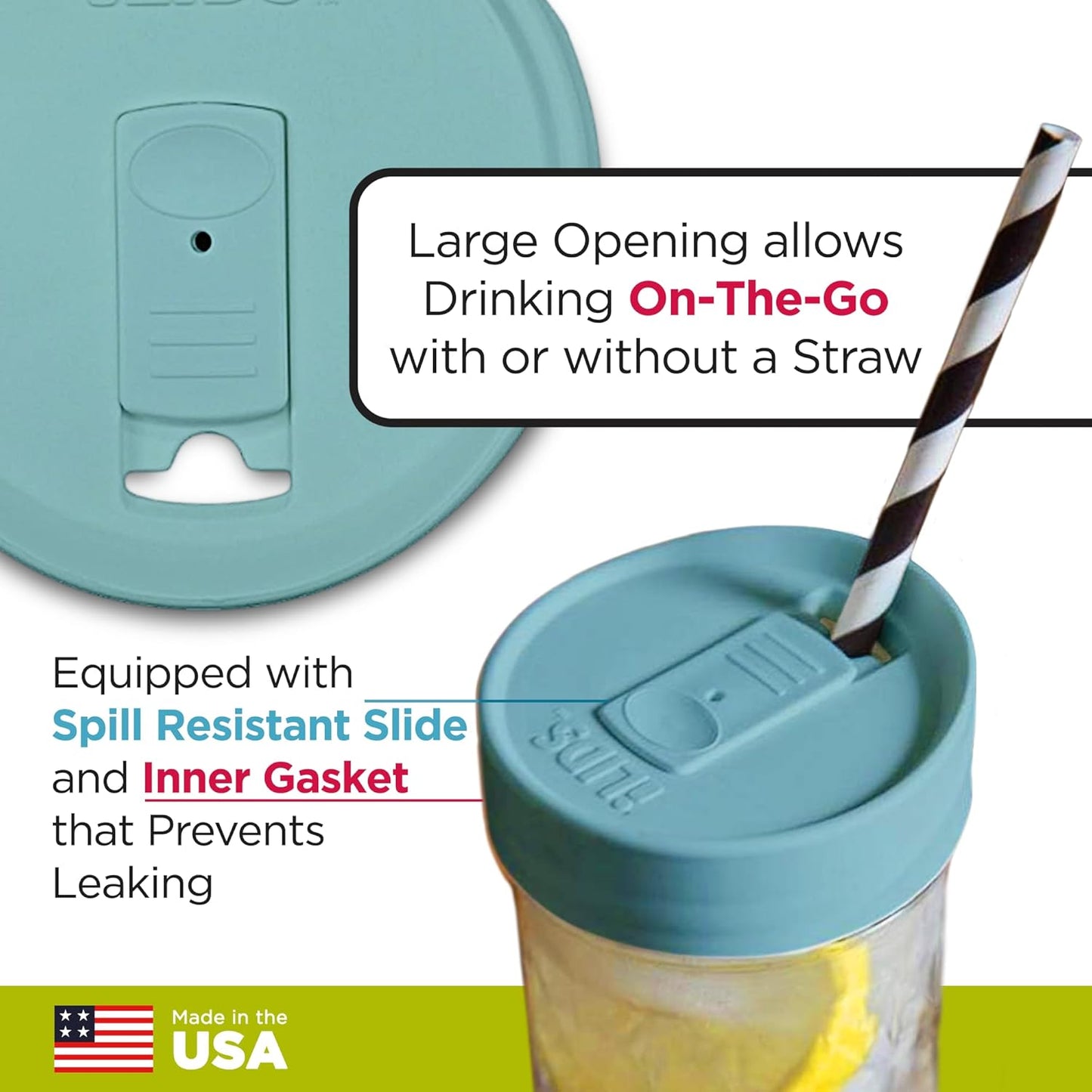 Mason Jar Drink Lid, Wide Mouth, Butter, 2 Pack, BPA-Free USA Made | Fits 3 3/8 in Ball & Kerr openings; spill-resistant for coffee, cold brew & iced tea; reusable, dishwasher-safe