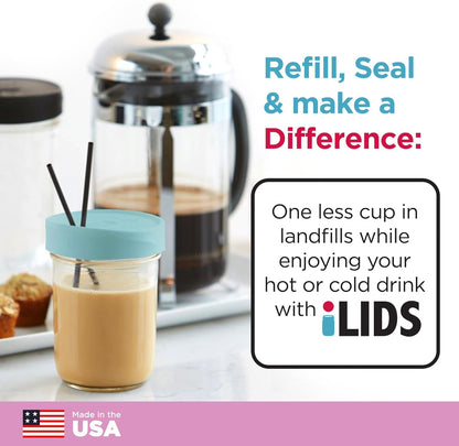 Mason Jar Drink Lid, Wide Mouth, Butter, 2 Pack, BPA-Free USA Made | Fits 3 3/8 in Ball & Kerr openings; spill-resistant for coffee, cold brew & iced tea; reusable, dishwasher-safe