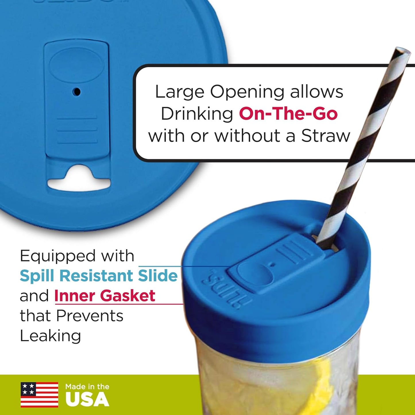 Mason Jar Drink Lid, Wide Mouth, Butter, 2 Pack, BPA-Free USA Made | Fits 3 3/8 in Ball & Kerr openings; spill-resistant for coffee, cold brew & iced tea; reusable, dishwasher-safe