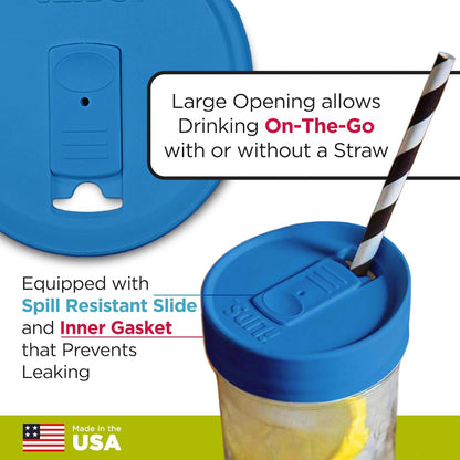 Mason Jar Drink Lid, Wide Mouth, Butter, 2 Pack, BPA-Free USA Made | Fits 3 3/8 in Ball & Kerr openings; spill-resistant for coffee, cold brew & iced tea; reusable, dishwasher-safe