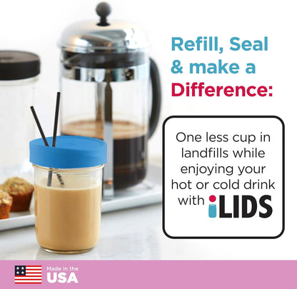 Mason Jar Drink Lid, Wide Mouth, Butter, 2 Pack, BPA-Free USA Made | Fits 3 3/8 in Ball & Kerr openings; spill-resistant for coffee, cold brew & iced tea; reusable, dishwasher-safe