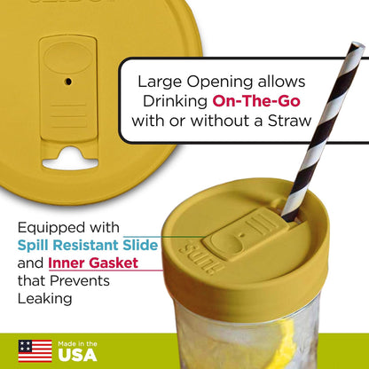Mason Jar Drink Lid, Wide Mouth, Butter, 2 Pack, BPA-Free USA Made | Fits 3 3/8 in Ball & Kerr openings; spill-resistant for coffee, cold brew & iced tea; reusable, dishwasher-safe