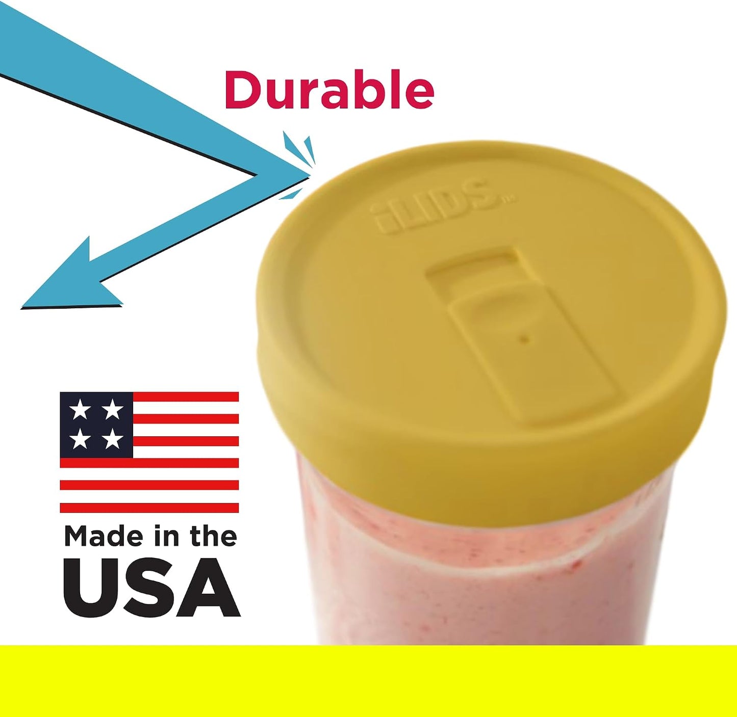 Mason Jar Drink Lid, Wide Mouth, Butter, 2 Pack, BPA-Free USA Made | Fits 3 3/8 in Ball & Kerr openings; spill-resistant for coffee, cold brew & iced tea; reusable, dishwasher-safe