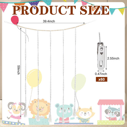 Stuffed Chain 60 Animal Metal Clips, Cotton Hanging Storage Beige
