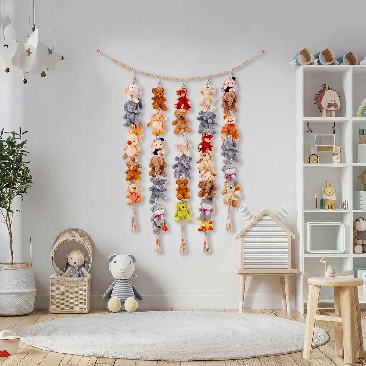 Stuffed Chain 60 Animal Metal Clips, Cotton Hanging Storage Beige