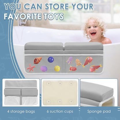 Bath Kneeler Set, Foldable Bath Elbow Rest Pad, Comfortable Non-Slip Kneeling Mat Cushion with Toys Organizer, Foldable Foam Mat for Baby Bathing Time
