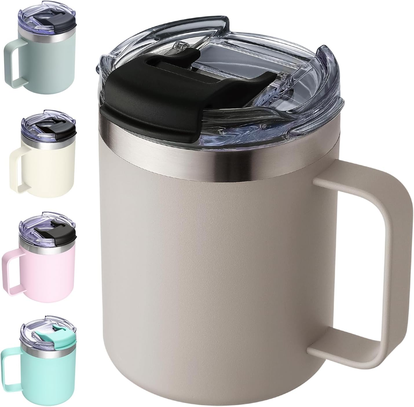 12oz Insulated Travel Coffee Mug with Handle, Sage | Stainless Steel Coffee Tumbler with Lid, Double Wall Vacuum Thermal Cup for Camping