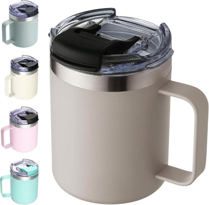 12oz Insulated Travel Coffee Mug with Handle, Sage | Stainless Steel Coffee Tumbler with Lid, Double Wall Vacuum Thermal Cup for Camping