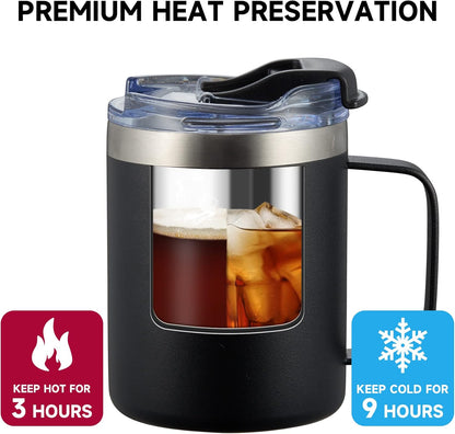 12oz Insulated Travel Coffee Mug with Handle, Sage | Stainless Steel Coffee Tumbler with Lid, Double Wall Vacuum Thermal Cup for Camping