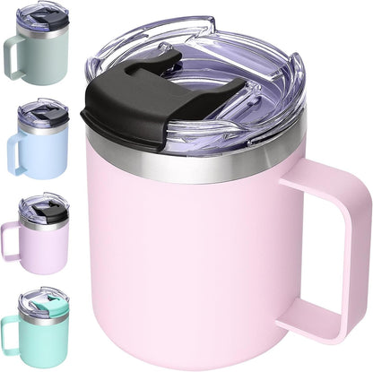 12oz Insulated Travel Coffee Mug with Handle, Sage | Stainless Steel Coffee Tumbler with Lid, Double Wall Vacuum Thermal Cup for Camping