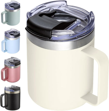 12oz Insulated Travel Coffee Mug with Handle, Sage | Stainless Steel Coffee Tumbler with Lid, Double Wall Vacuum Thermal Cup for Camping