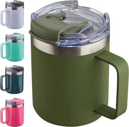 12oz Insulated Travel Coffee Mug with Handle, Sage | Stainless Steel Coffee Tumbler with Lid, Double Wall Vacuum Thermal Cup for Camping