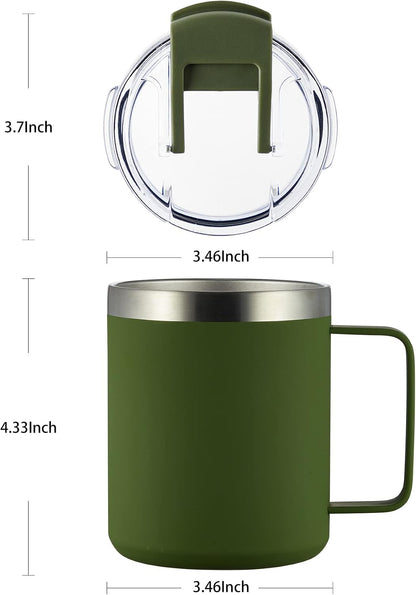 12oz Insulated Travel Coffee Mug with Handle, Sage | Stainless Steel Coffee Tumbler with Lid, Double Wall Vacuum Thermal Cup for Camping