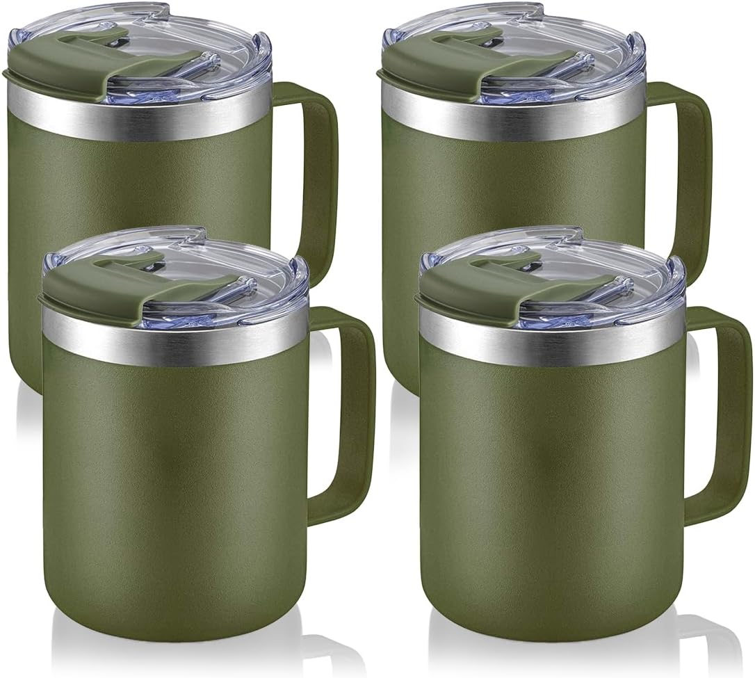 12oz Insulated Travel Coffee Mug with Handle, Sage | Stainless Steel Coffee Tumbler with Lid, Double Wall Vacuum Thermal Cup for Camping