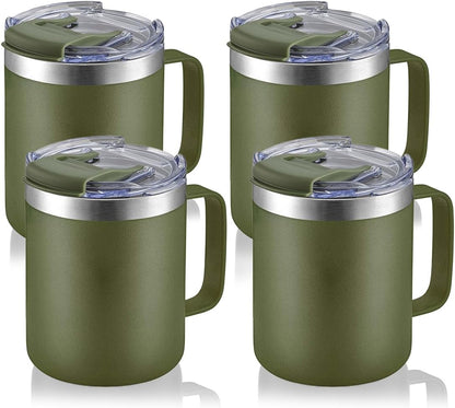 12oz Insulated Travel Coffee Mug with Handle, Sage | Stainless Steel Coffee Tumbler with Lid, Double Wall Vacuum Thermal Cup for Camping