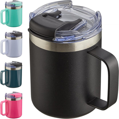 12oz Insulated Travel Coffee Mug with Handle, Sage | Stainless Steel Coffee Tumbler with Lid, Double Wall Vacuum Thermal Cup for Camping