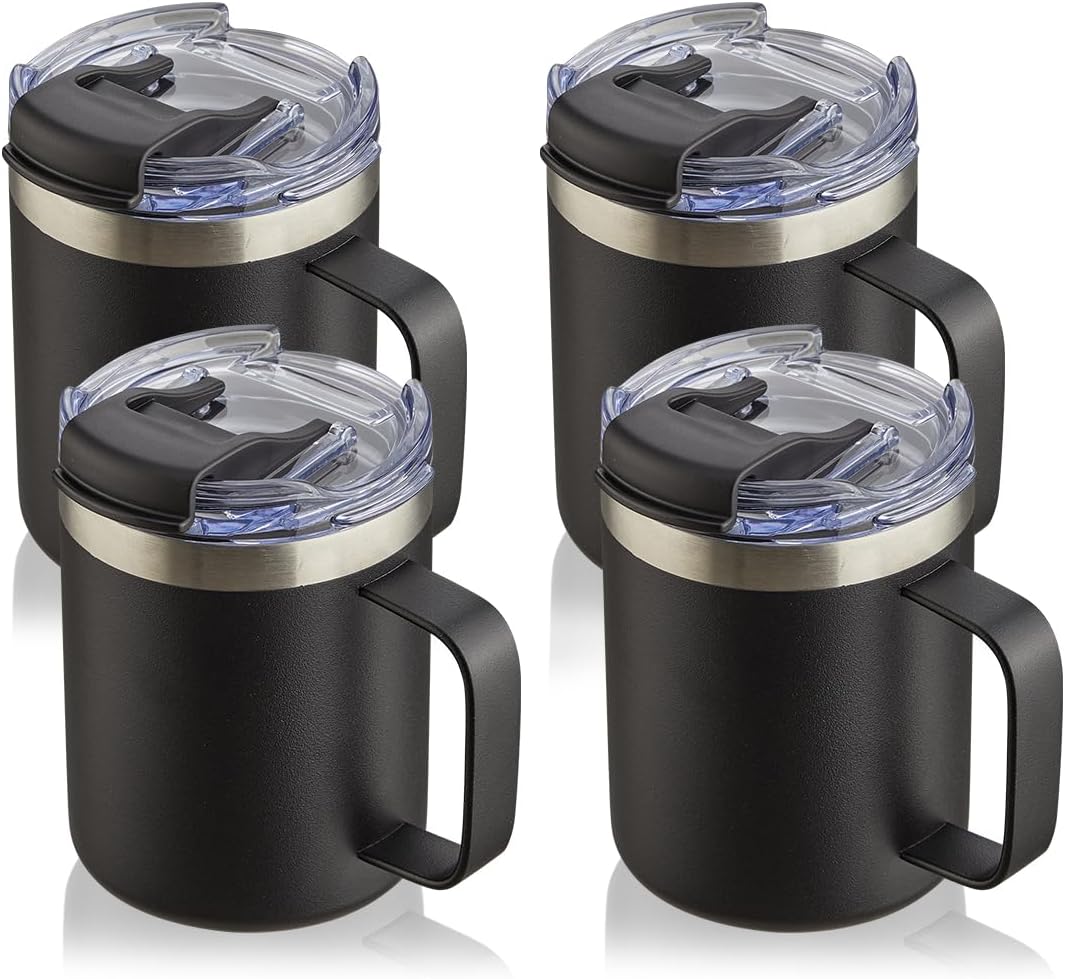 12oz Insulated Travel Coffee Mug with Handle, Sage | Stainless Steel Coffee Tumbler with Lid, Double Wall Vacuum Thermal Cup for Camping