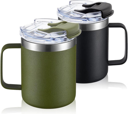 12oz Insulated Travel Coffee Mug with Handle, Sage | Stainless Steel Coffee Tumbler with Lid, Double Wall Vacuum Thermal Cup for Camping