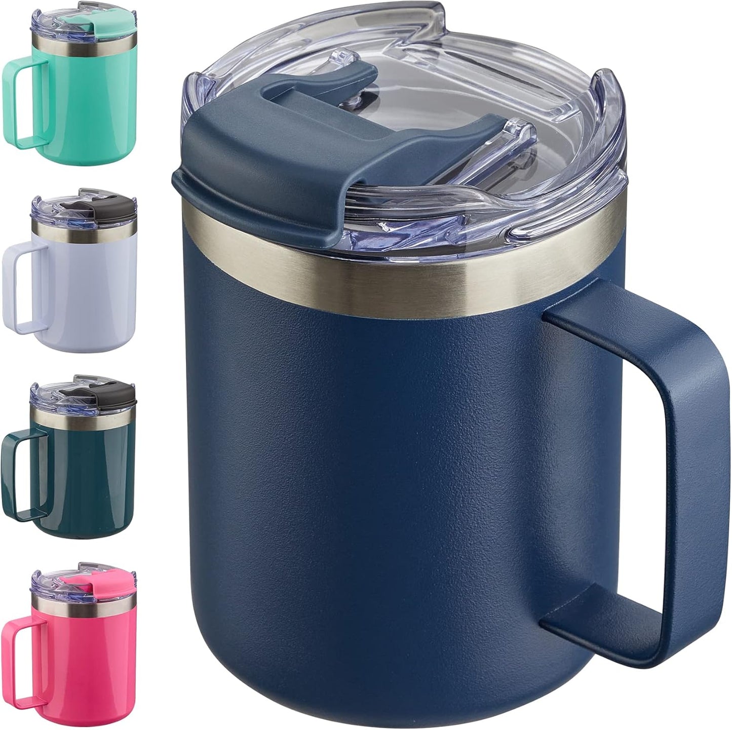 12oz Insulated Travel Coffee Mug with Handle, Sage | Stainless Steel Coffee Tumbler with Lid, Double Wall Vacuum Thermal Cup for Camping