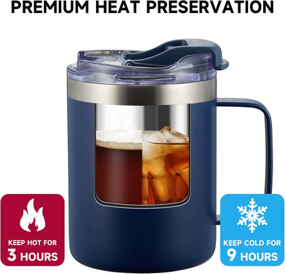 12oz Insulated Travel Coffee Mug with Handle, Sage | Stainless Steel Coffee Tumbler with Lid, Double Wall Vacuum Thermal Cup for Camping